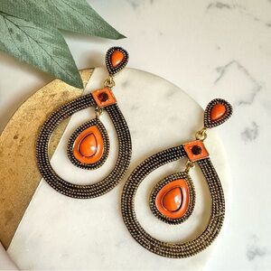 Art Deco Vintage Style Nouveau Elegance Orange Gold Crystal Earrings Teardrop